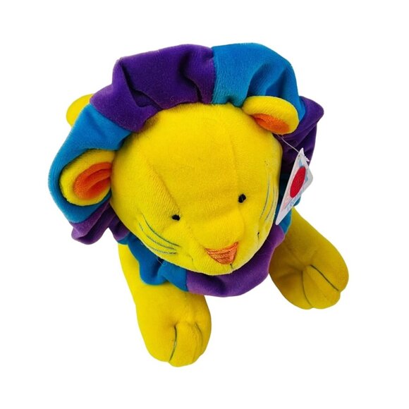I Rattle Yellow Lion Plush Blue Purple Mane Rattle Lion Stuffed Toy - Picture 1 of 10